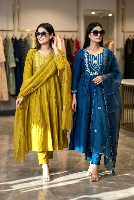 KF 658 Kalaai Chanderi Silk Embroidery Kurti With Bottom Dupatta